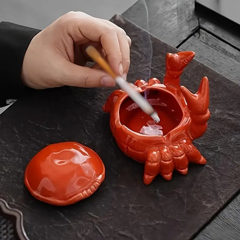 TidyCrab – Cenicero de Cerámica en Forma de Cangrejo con Tapa
