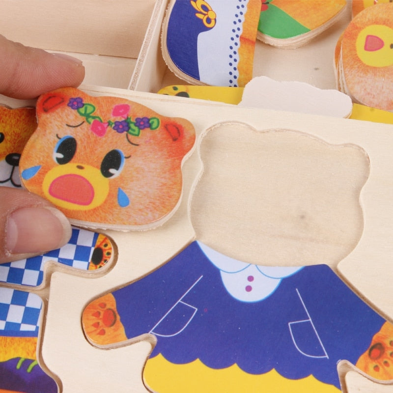 BearDrobe – Set de rompecabezas de vestir de madera para niños con piezas de ropa intercambiables