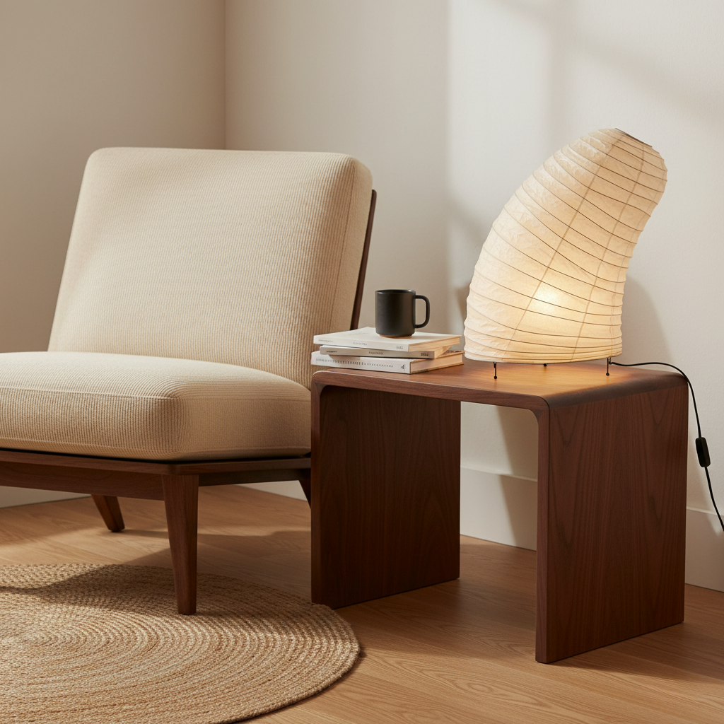 Lámpara de Mesa Akari V8 con Pantalla de Tela Texturizada para Dormitorio y Sala de Estar