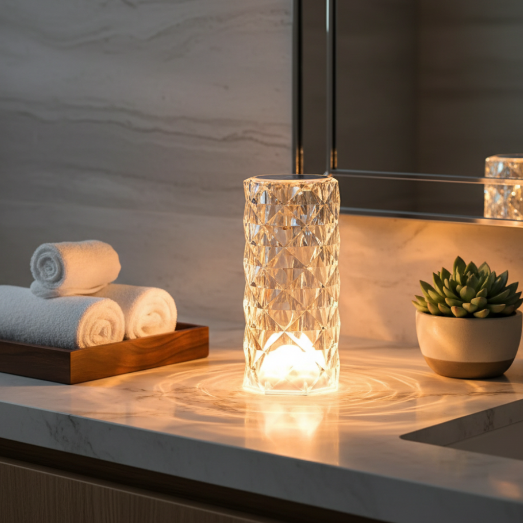 CrystalGlow | Lámpara de Mesa Inalámbrica con Control Táctil Dinámico y Opciones de Color