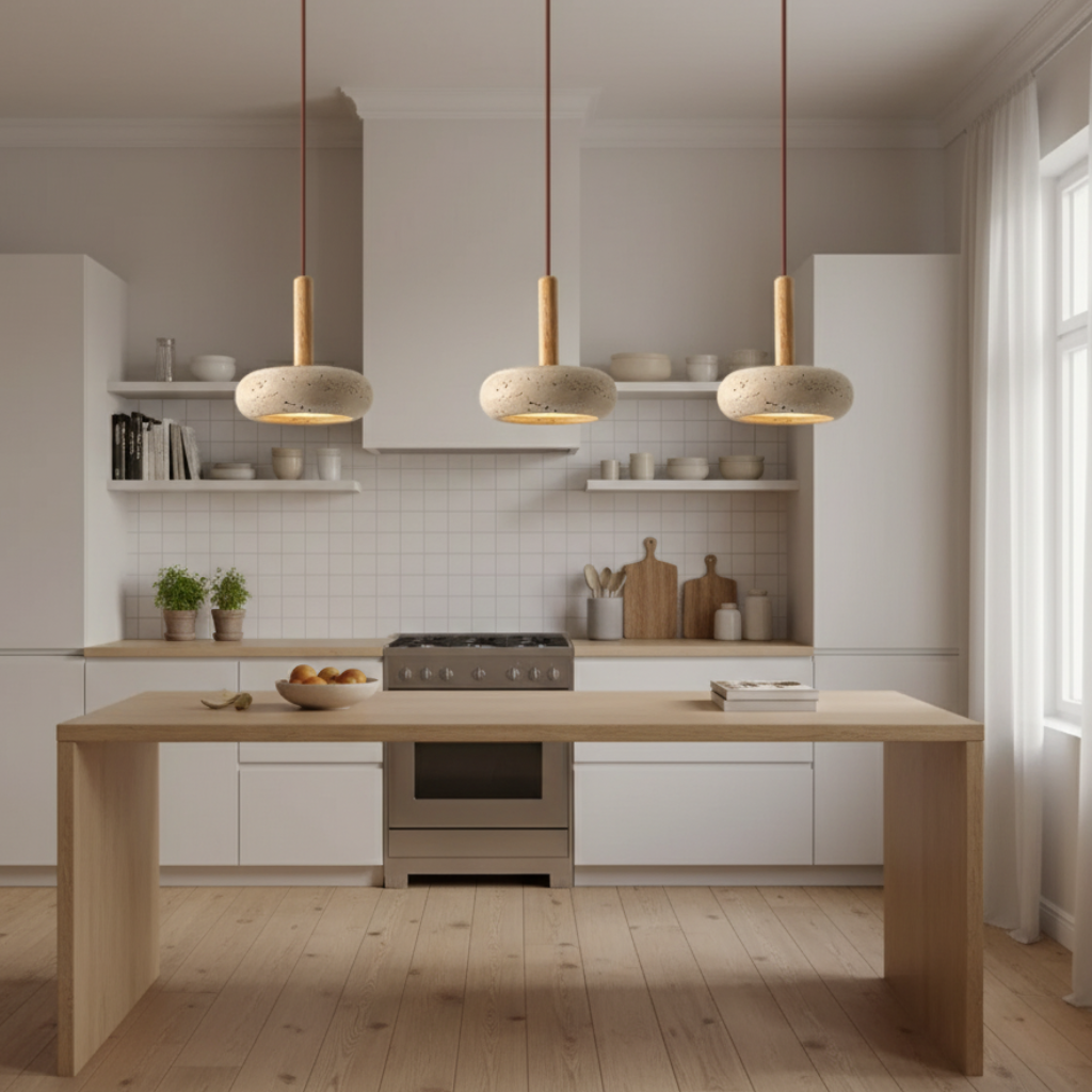 Luz Colgante Halo de Piedra - Iluminación de Cocina Ajustable con Diseño Etéreo