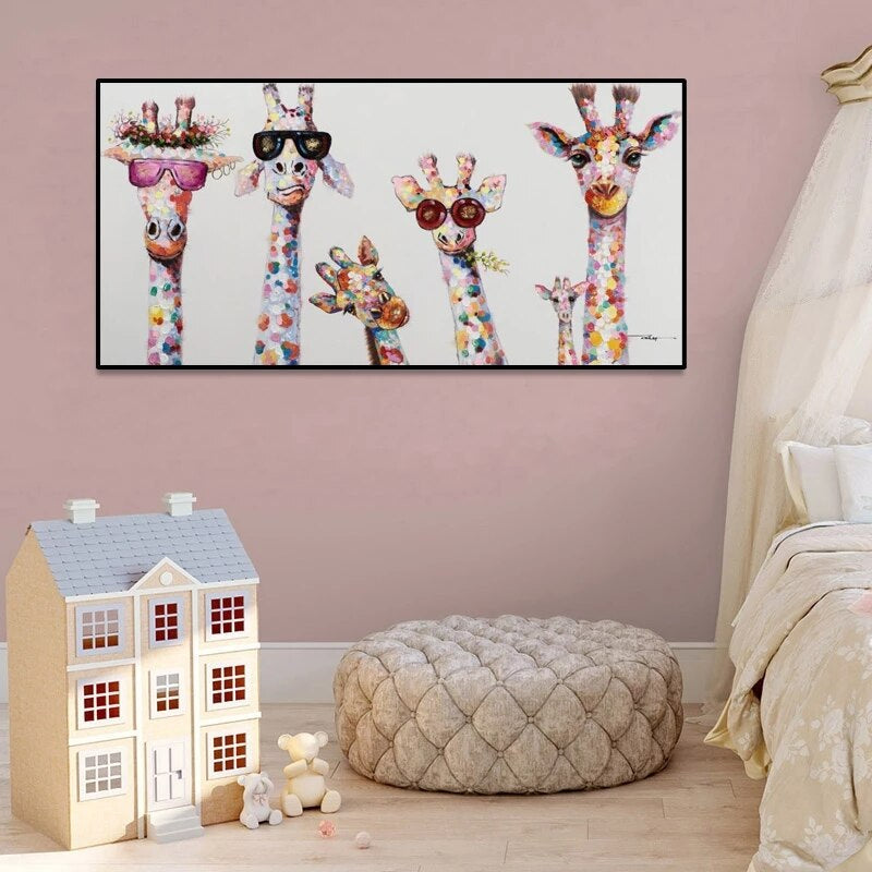 Giraffes de dibujos animados - Arte en lienzo para pared