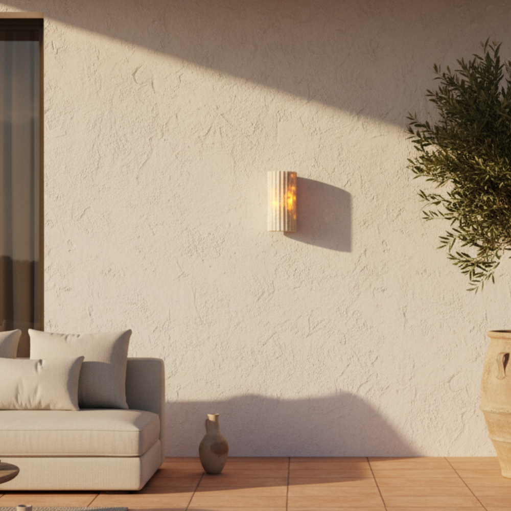 Lámpara de Pared Exterior Elegante Travara | Luz LED de Travertino Amarillo Arriba y Abajo para Patios y Jardines