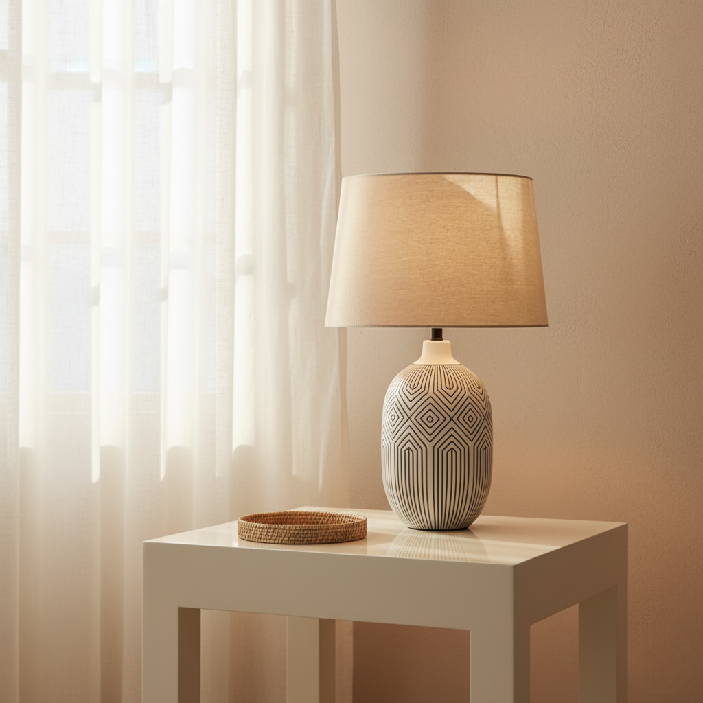 Lumera | Lámpara de Mesa Escultural de Cerámica Blanca Elegante para Sala de Estar