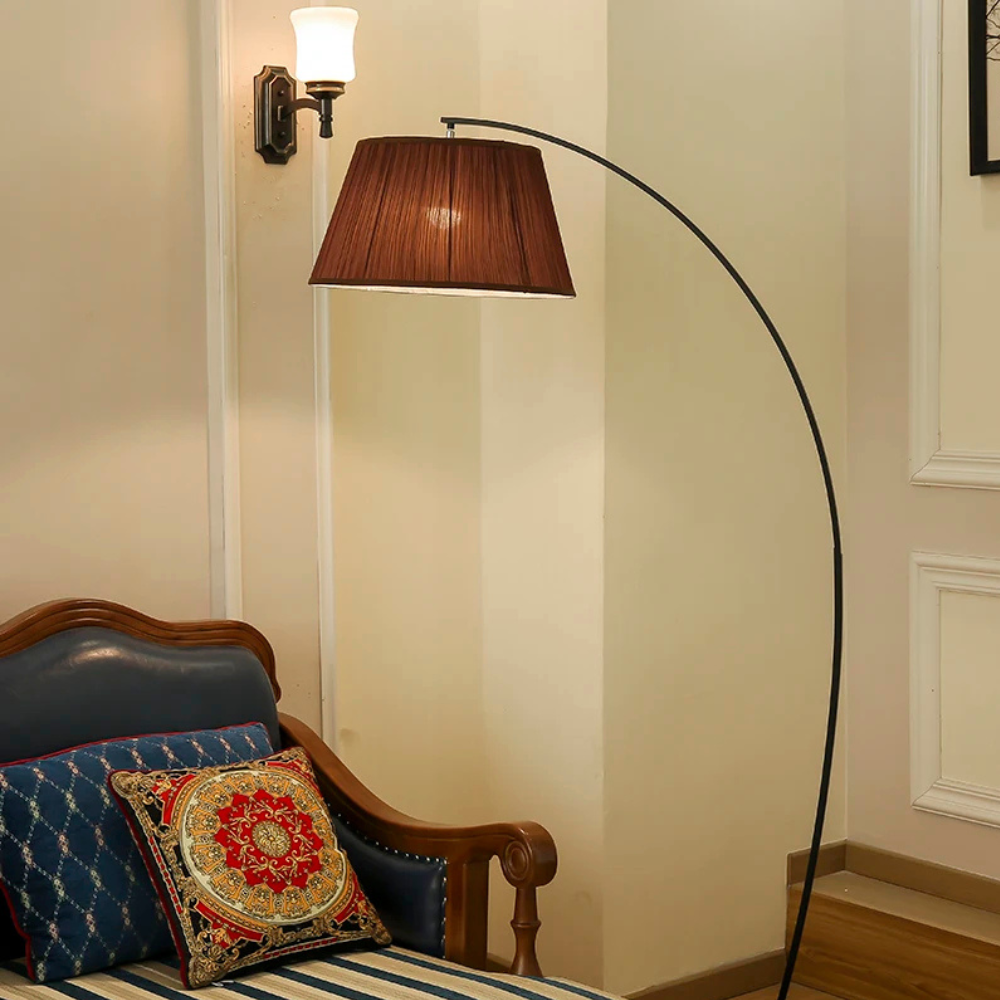 ArcoLuxe | Lámpara de pie de arco elegante y moderna con pantalla de tela para sala de estar