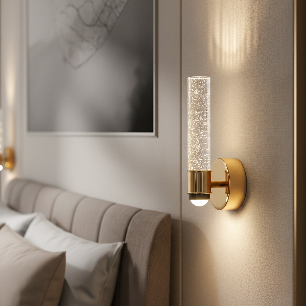 Luz de Pared de Cristal Glamuroso - Aplique Elegante con Marco de Metal para Decoración Moderna