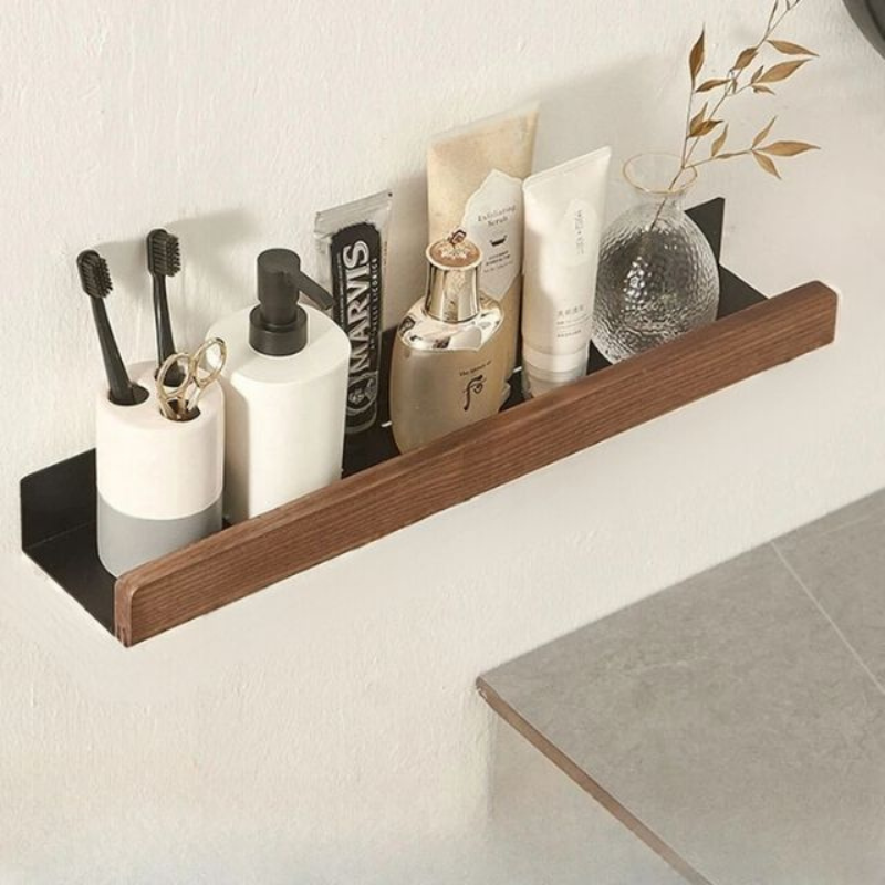 WoodHaven – Organizador de Baño de Madera Maciza Sin Perforación