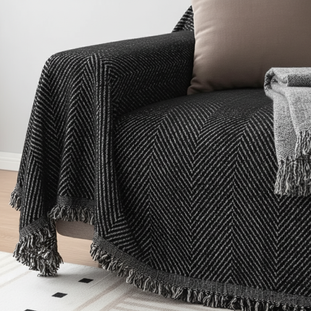 Funda de Sofá de Raya Herringbone - Funda Antideslizante y Duradera para Protección de Mascotas y Muebles