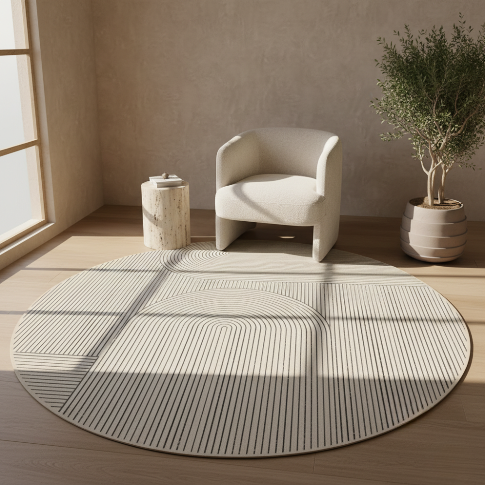 Nordelle - Elegante Alfombra Redonda Antideslizante, Suave Diseño Escandinavo para Sala de Estar