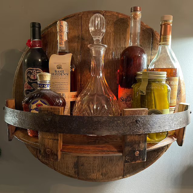 Estante de Pared de Barril de Whisky | Diseño de Madera Maciza Rústica | Redondo