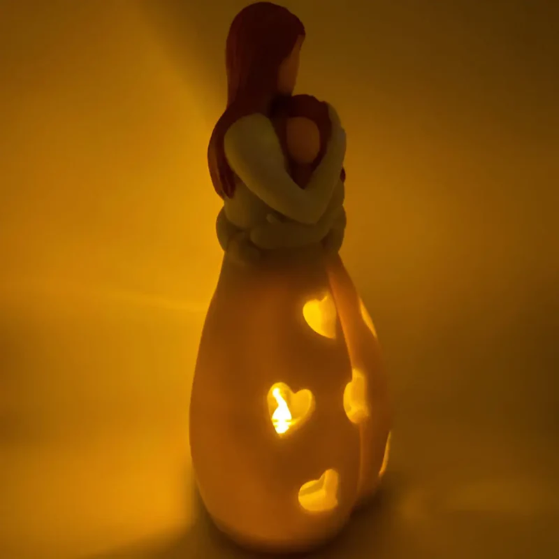 Regalo del Día de la Madre | Estatua de portavelas que abraza a madre e hija