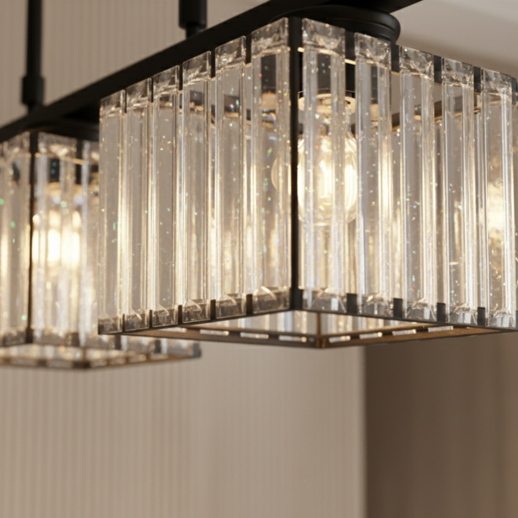 Colección Gallery | Iluminación Colgante para Cocina con Pantallas de Vidrio Facetado