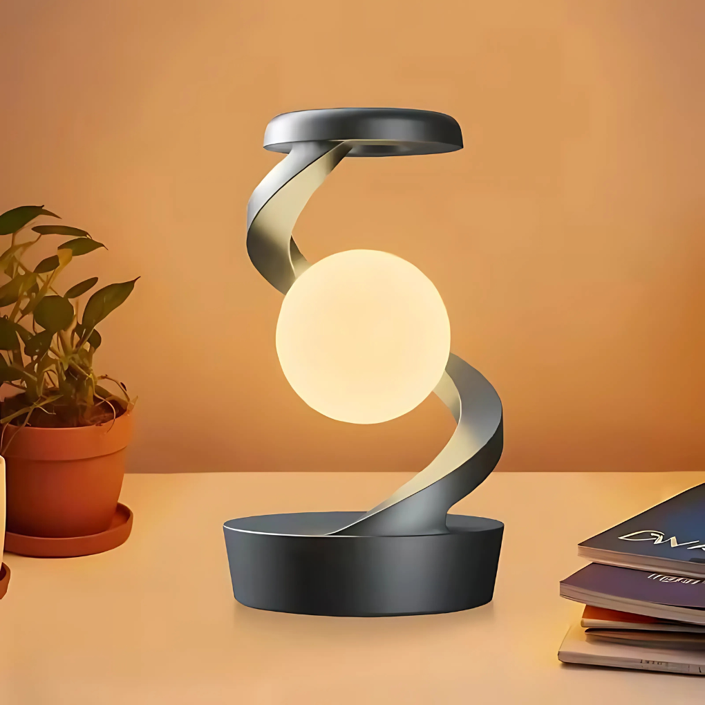 Moderna lámpara de escritorio en espiral con luz cálida