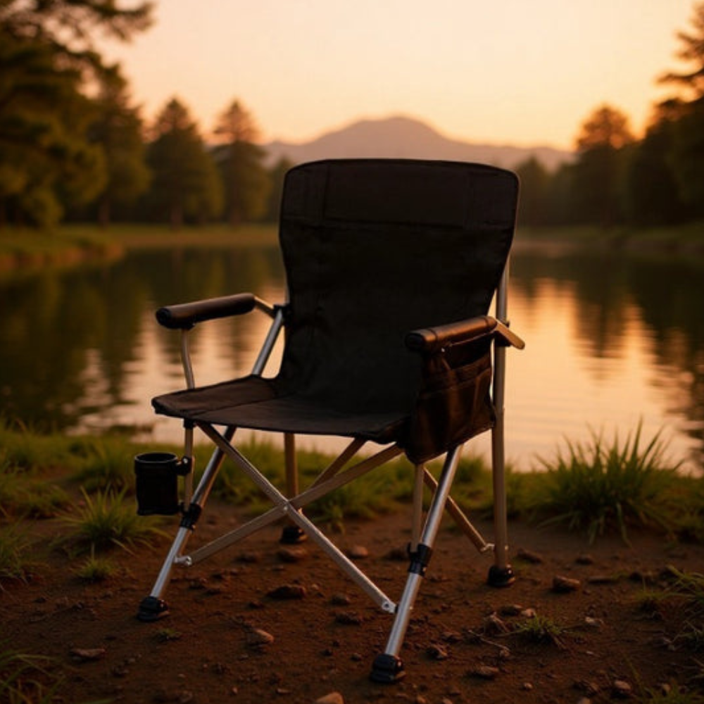 Silla de Camping Plegable Negra Premium de Alta Resistencia