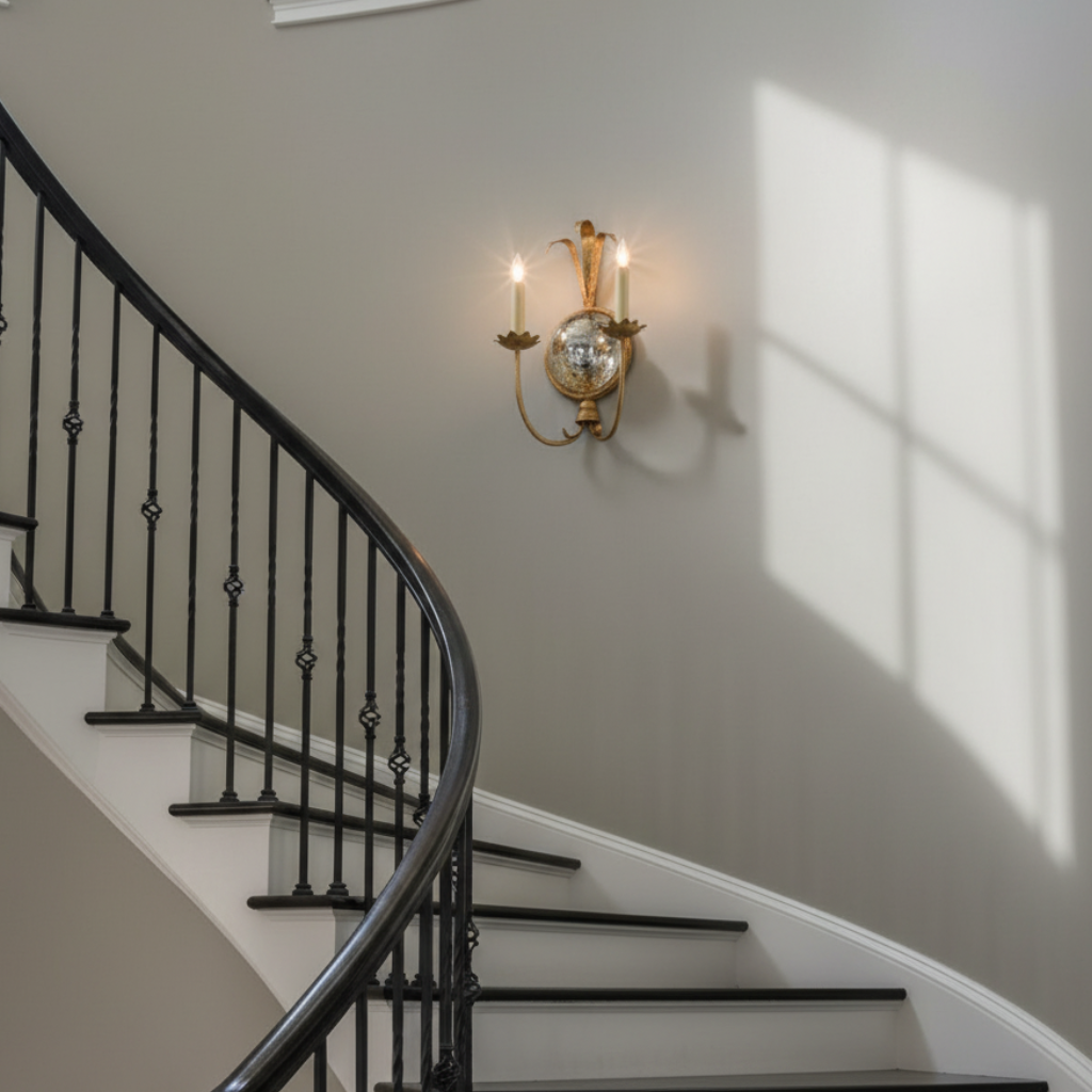 Apliques de Pared de Latón Elegantes con Espejo Antiguo y Luces de Candelabro