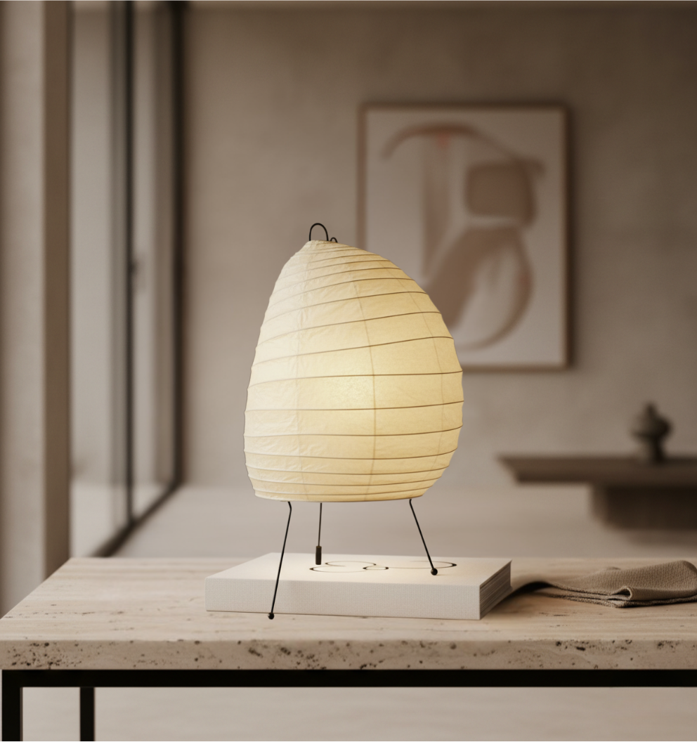 Lámpara de Mesa Akari Washi - Elegante Lámpara de Mesita con Suave Brillo Ambiental