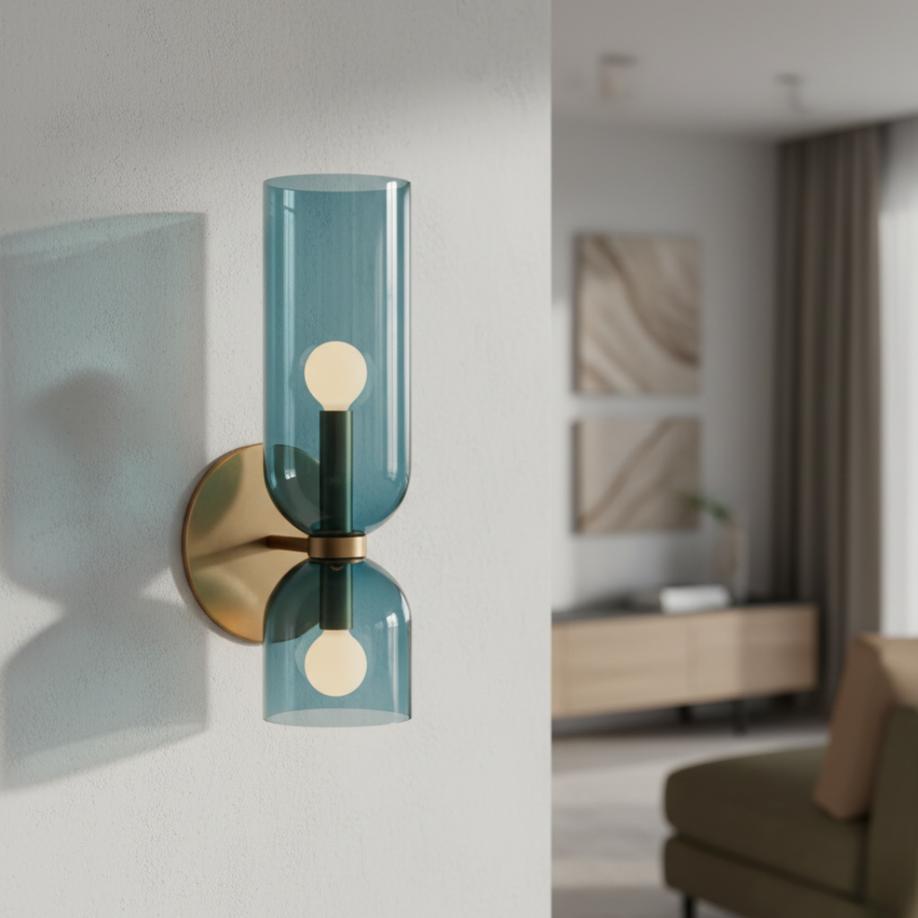 Lámpara de Pared de Doble Cabeza de Vidrio Elegante | Iluminación de Aplique Minimalista Moderna para Sala de Estar o Dormitorio