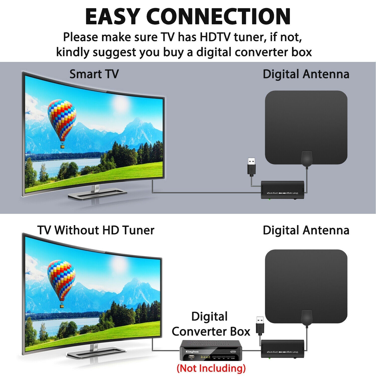 Antena HDTV Amplificada Digital Interior de 300 Millas con Refuerzo de Señal