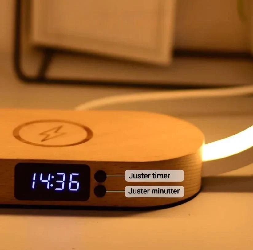 LuminaTech – Lámpara elegante con carga inalámbrica y reloj incorporado