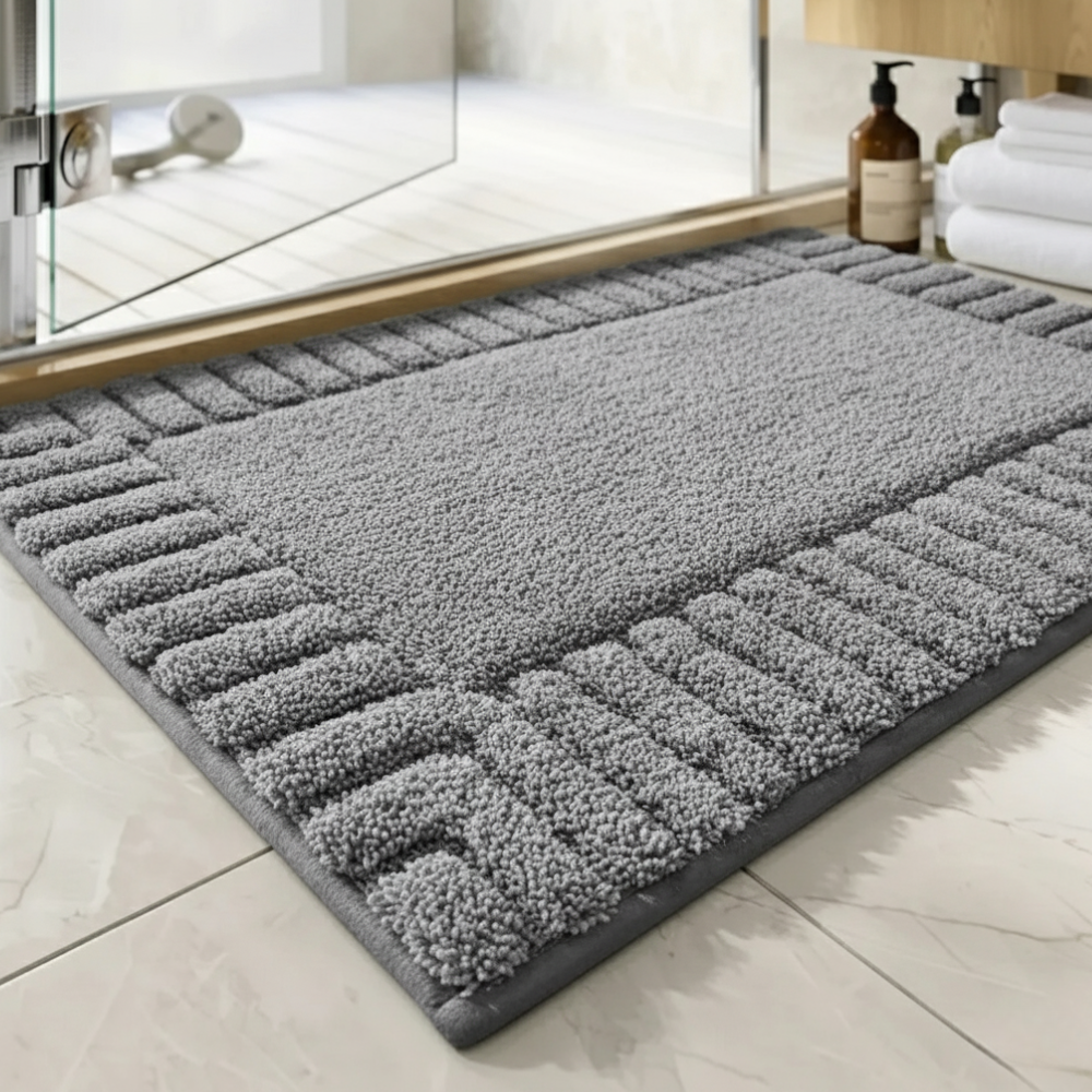 SereneMat - Alfombrilla de Baño Premium de Secado Rápido y Antideslizante con Raya Minimalista