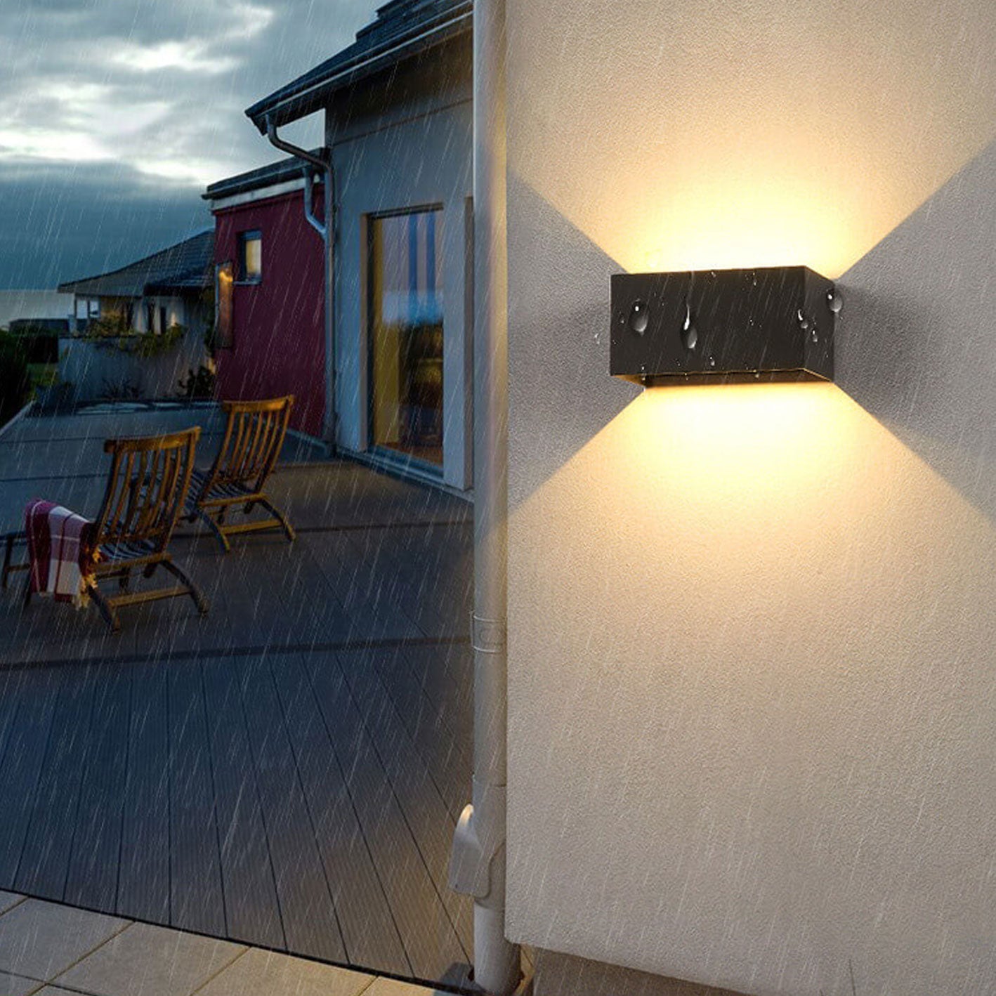Lámpara de pared LED rectangular moderna e impermeable para uso exterior con iluminación hacia arriba y hacia abajo