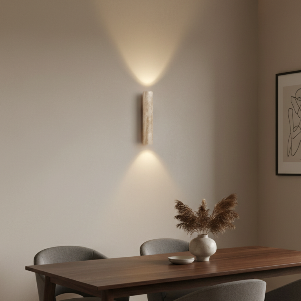 Aplique de Pared de Travertino Elegante - Iluminación Moderna Arriba/Abajo para Decoración Arquitectónica