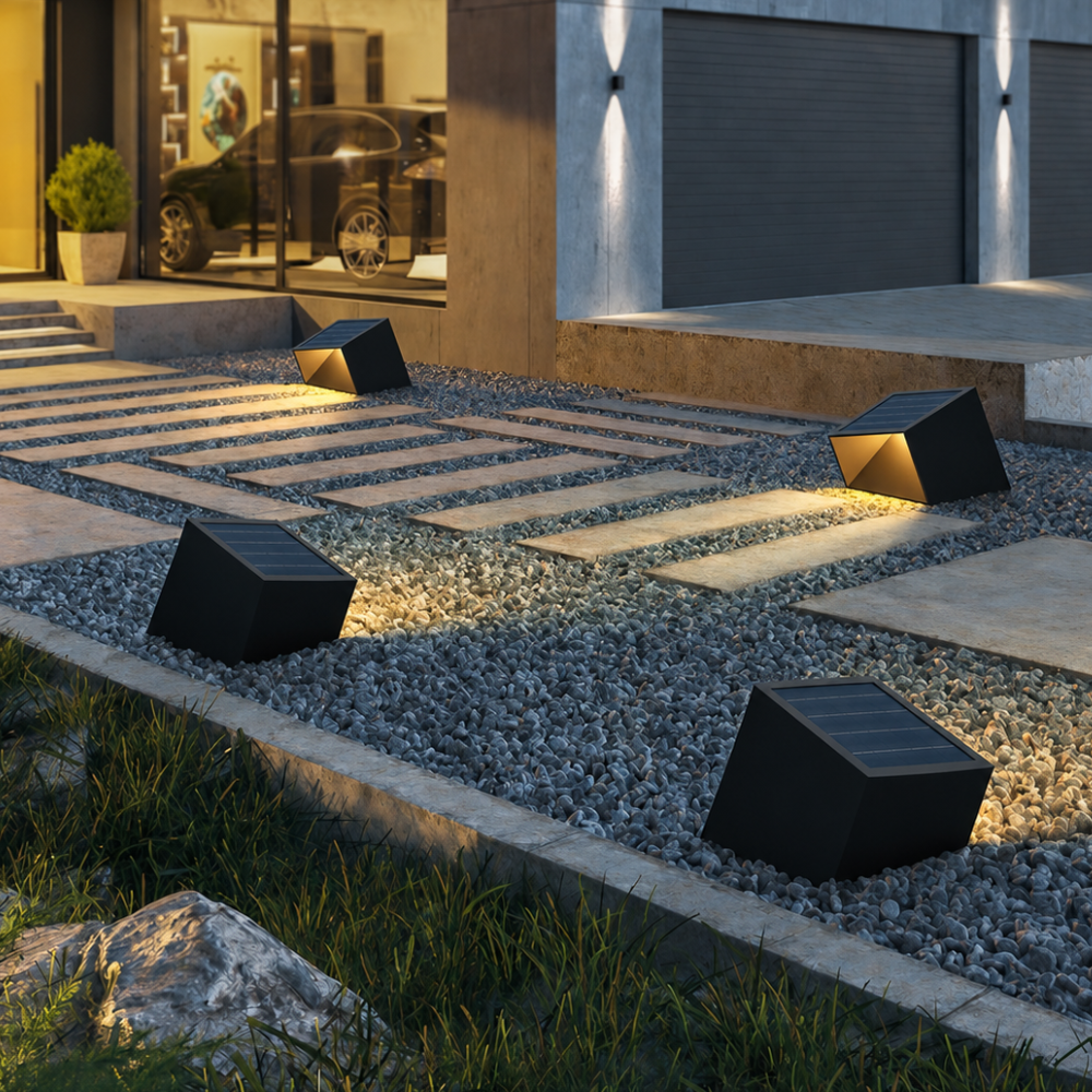 Lámparas de Camino Solar Modernas para Exteriores - Iluminación de Jardín de Acero Inoxidable con Control Remoto