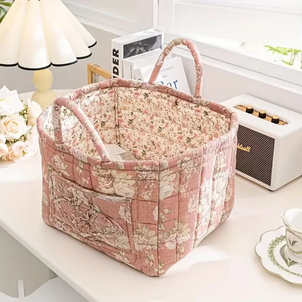 Cesta de Almacenamiento de Lona Floral Delicada