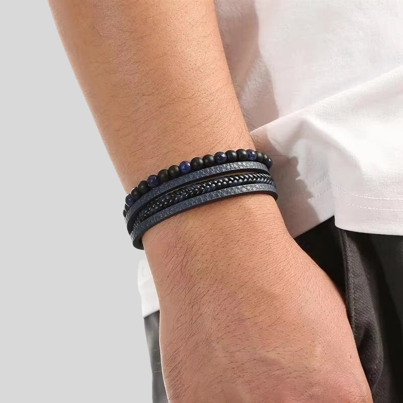 Sebastián – Set de pulseras de 4 piezas con banda de perlas y cierre magnético