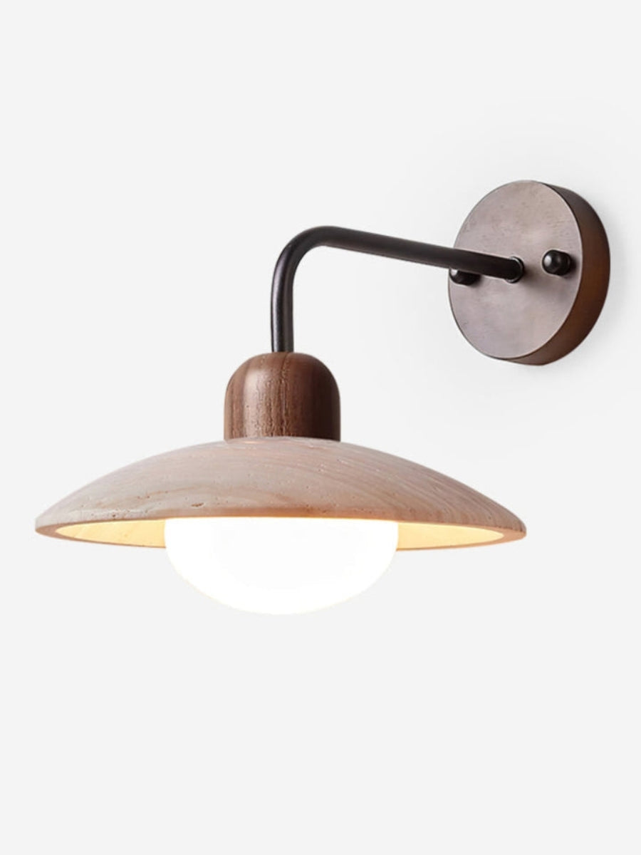 Aplique de Travertino Moderno – Forma de Disco con Elementos de Madera y Metal