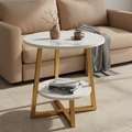 Mesa Lateral Moderna de Dos Niveles con Diseño Compacto – Mesa de Noche Versátil y Mesa de Exterior para Espacios Pequeños