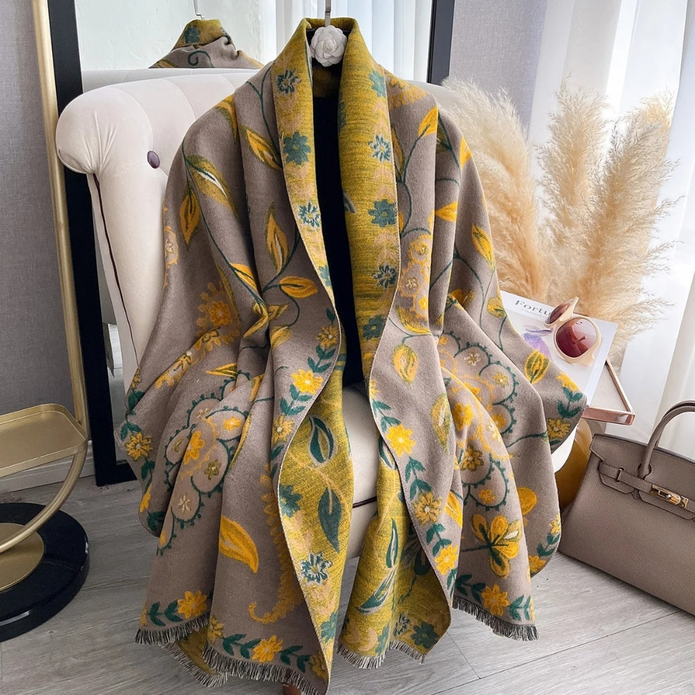Chal de Invierno Floral Elegante de Doble Cara