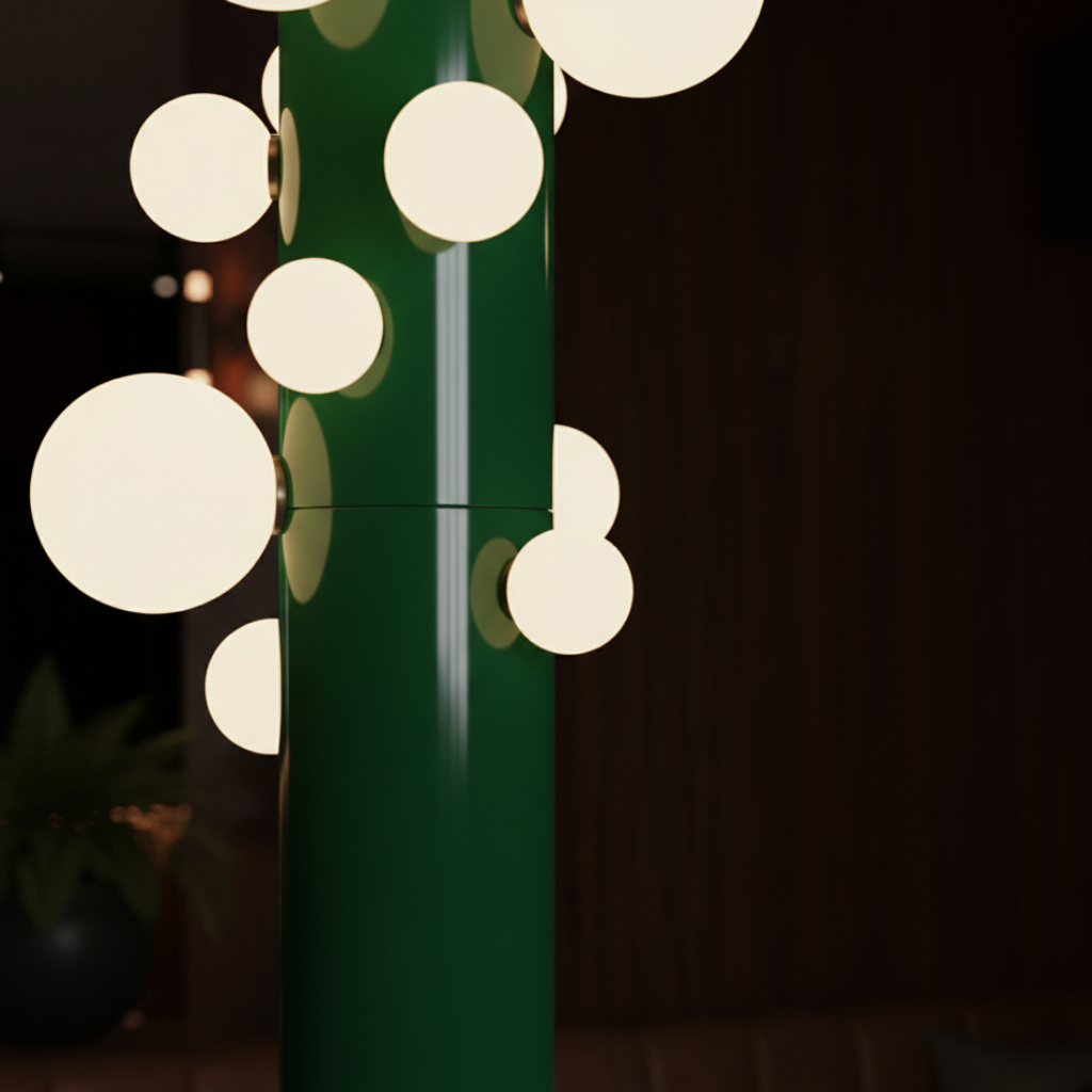 VerdeLuxe | Lámpara de Pie Moderna y Elegante con Base de Metal Verde y Pantalla Blanca