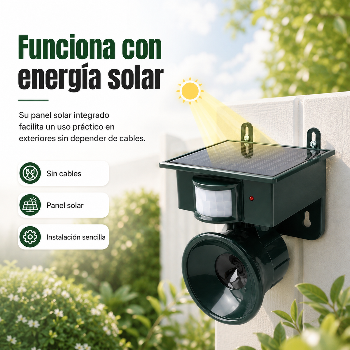 Repelente de Aves Solar Ultrasonico Inteligente