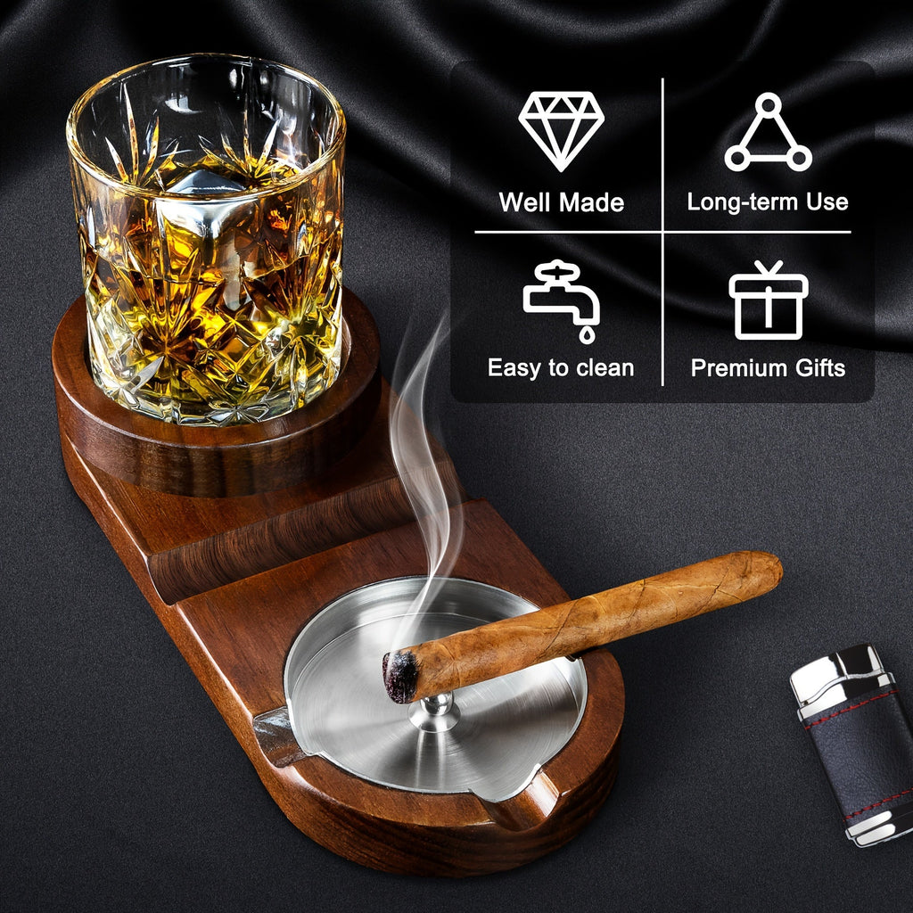 Cenicero Creativo para Puros y Bandeja para Vaso de Whiskey - El Regalo Perfecto para el Día del Padre o Regalo Corporativo