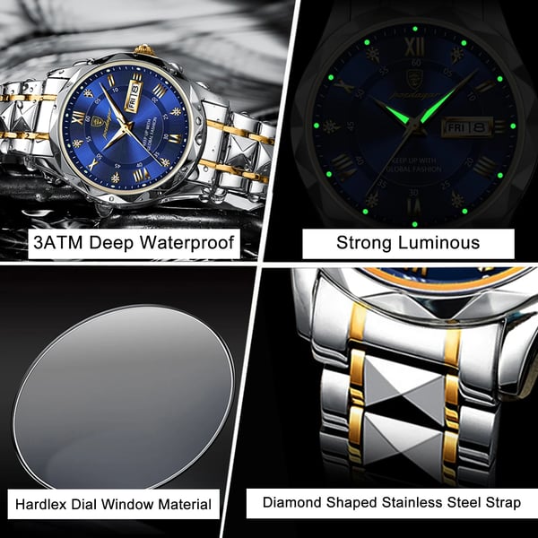 Modell 615 | Reloj de lujo para hombre | Movimiento de cuarzo japonés MIYOTA | Caja de acero inoxidable 316L | Cristal Hardlex | Resistente al agua 3 ATM | Índices luminosos y fecha