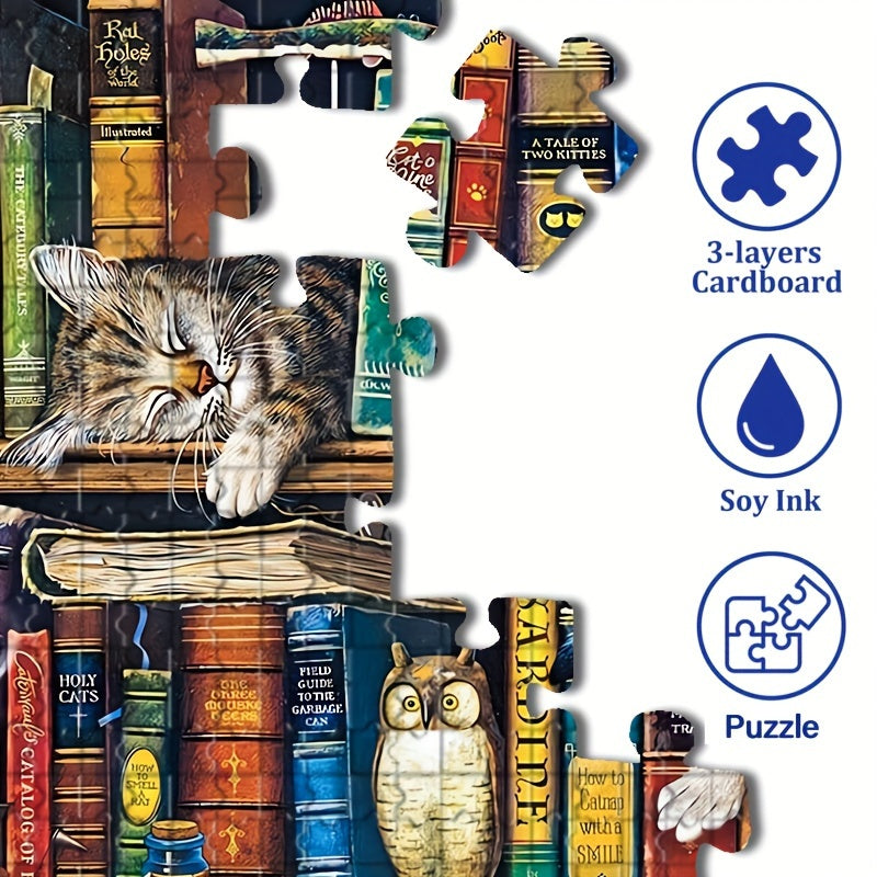 Rompecabezas de Gato en Estante de Libros – Para Amantes de los Puzzles y de los Gatos