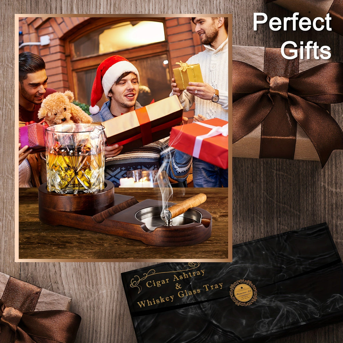 Cenicero Creativo para Puros y Bandeja para Vaso de Whiskey - El Regalo Perfecto para el Día del Padre o Regalo Corporativo