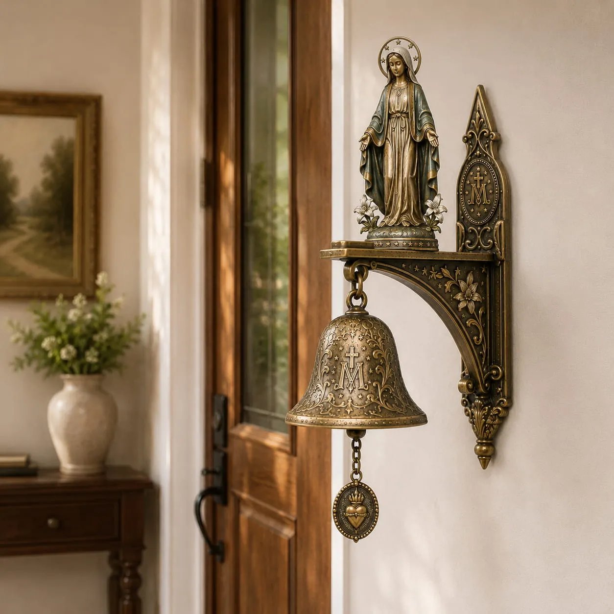 Campana de Pared Bronce con Motivo de María