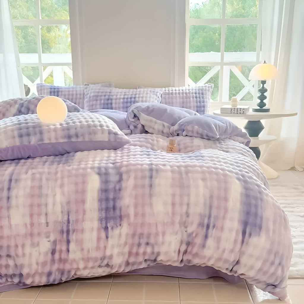Conjunto de ropa de cama de terciopelo muy acogedor: cálido y suave para el otoño y el invierno | Diseño reversible en piel de conejo y terciopelo color leche