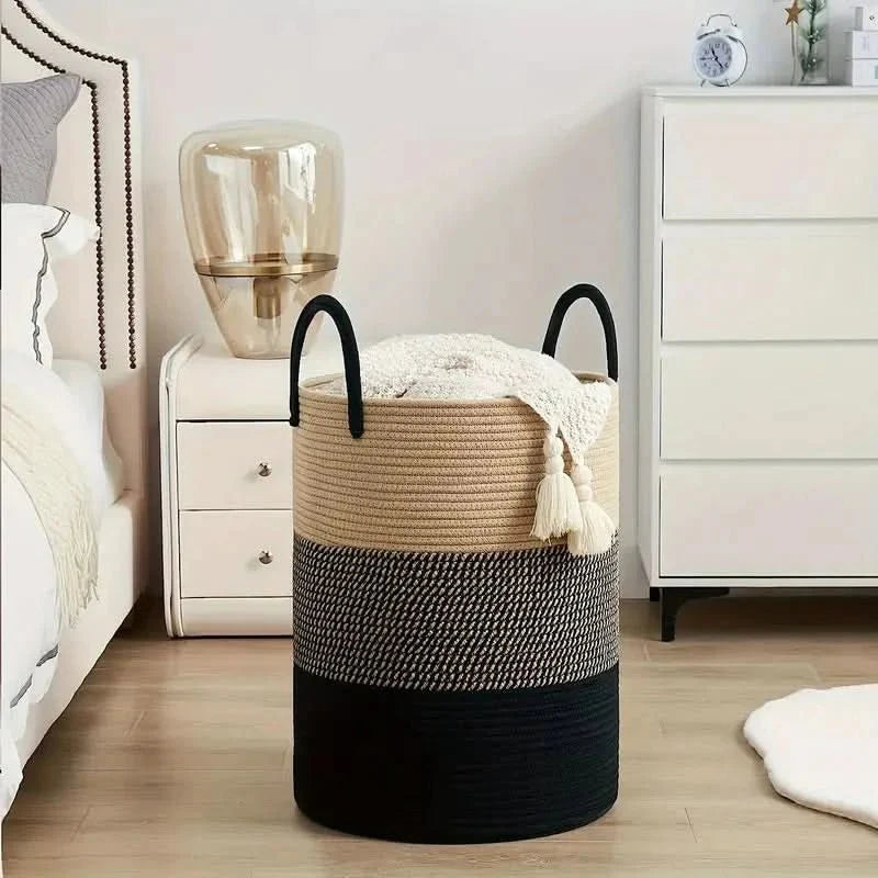 Cesta de Tejido - Almacenamiento Robusto de Ropa Hecho de Cuerda Trenzada