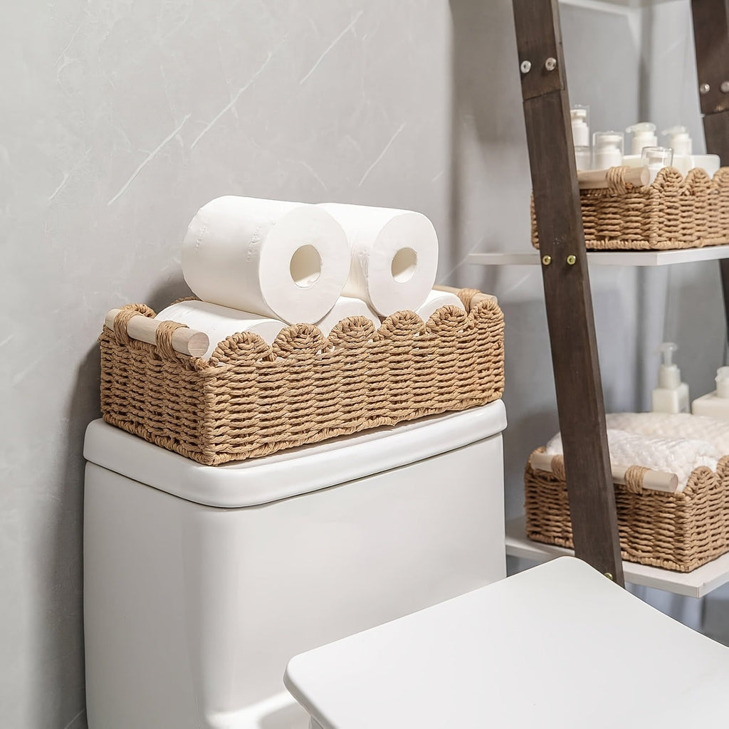 Cesta de Almacenamiento Tejida Boho con Borde de Abanico – Decorativa y Práctica para Cualquier Interior