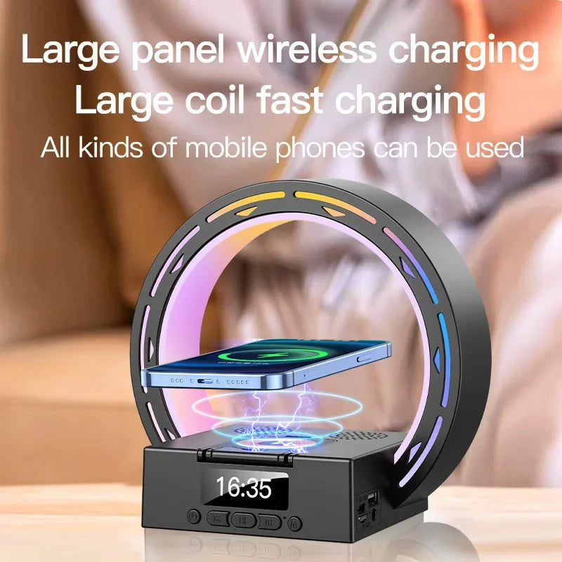 Altavoz lámpara Bluetooth 4 en 1 con base de carga y reloj despertador