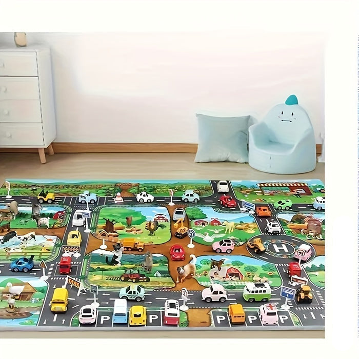Alfombra Infantil con Tema de Granja y Tráfico - DuoPlay