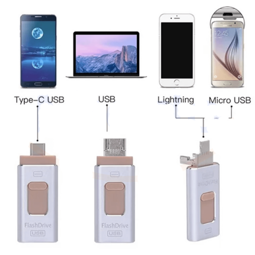 4 en 1 Flashdrive | ¡Olvídate de un teléfono lleno!