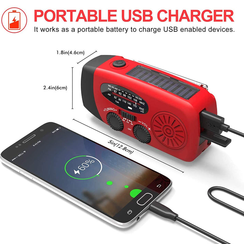 Radio de Emergencia Autopropulsada – Manivela, Solar, Linterna y Powerbank – Radio FM/AM, Indispensable para Desastres y Emergencias
