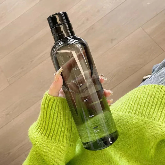 Botella de Agua de Vidrio con Recordatorio de Escala de Tiempo y Tapa a Prueba de Fugas