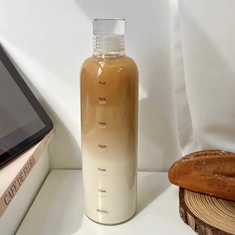 Botella de Agua de Vidrio con Recordatorio de Escala de Tiempo y Tapa a Prueba de Fugas