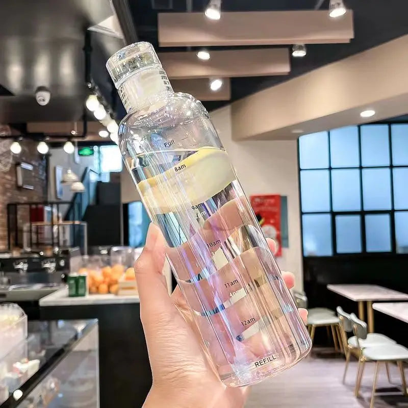 Botella de Agua de Vidrio con Recordatorio de Escala de Tiempo y Tapa a Prueba de Fugas