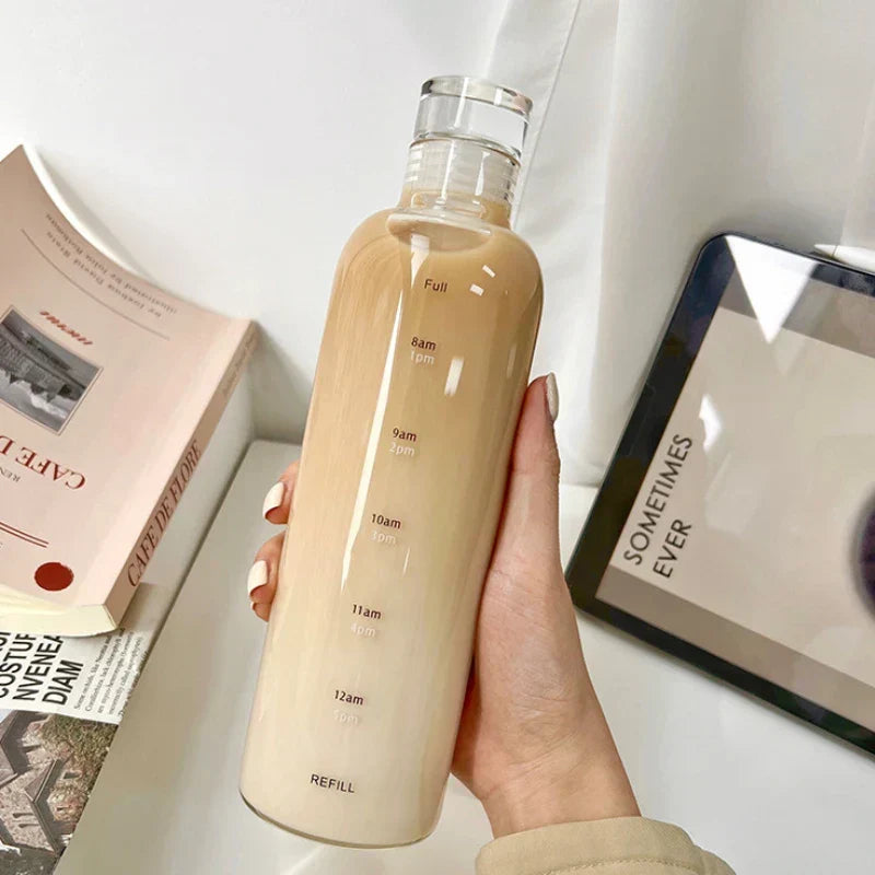 Botella de Agua de Vidrio con Recordatorio de Escala de Tiempo y Tapa a Prueba de Fugas